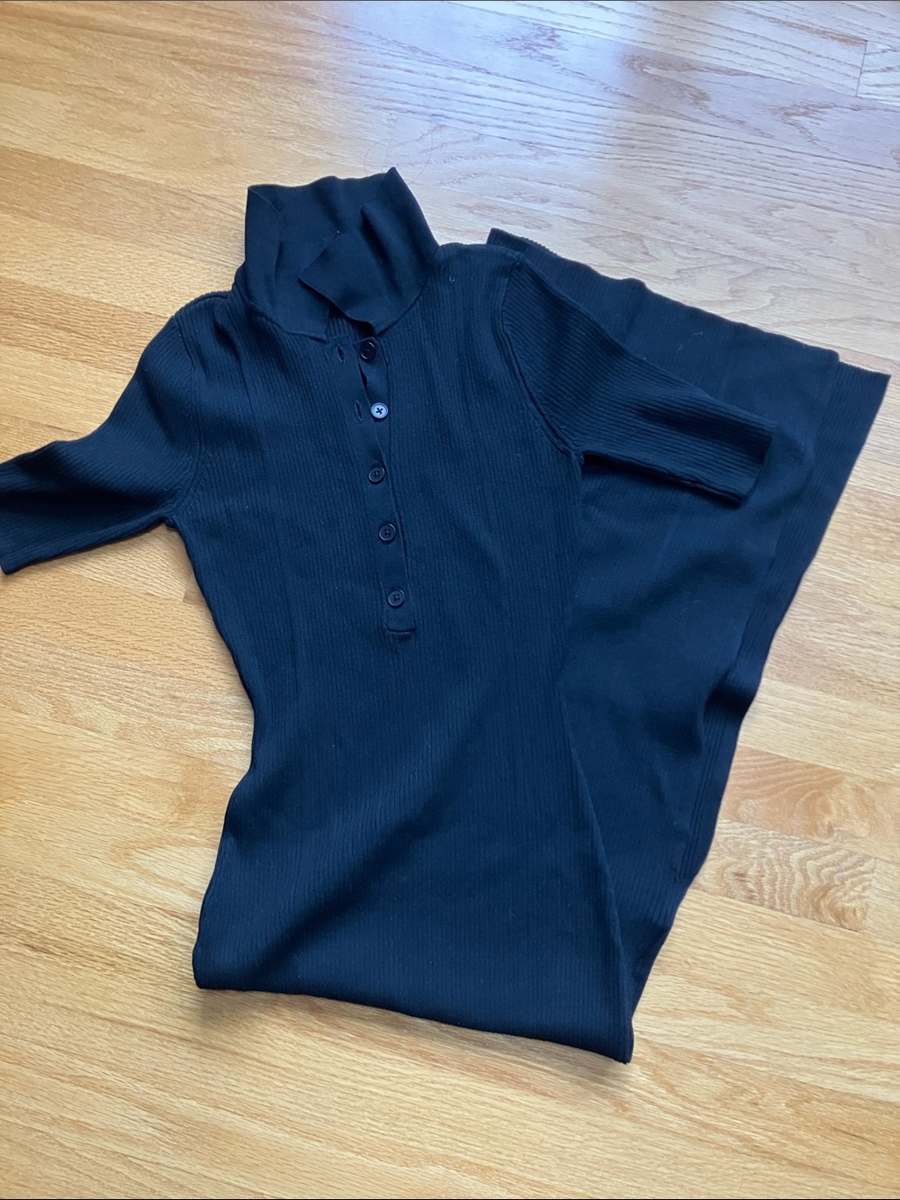 H&M Black Ribbed Maxi Dress with Button Placket